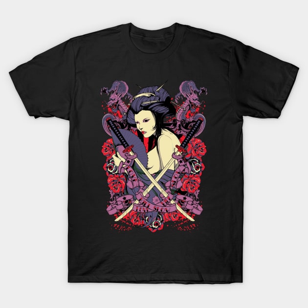 Japan Geisha with Katana T-Shirt by XOZ